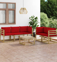 6-tlg. Garten-Lounge-Set mit Roten Kissen