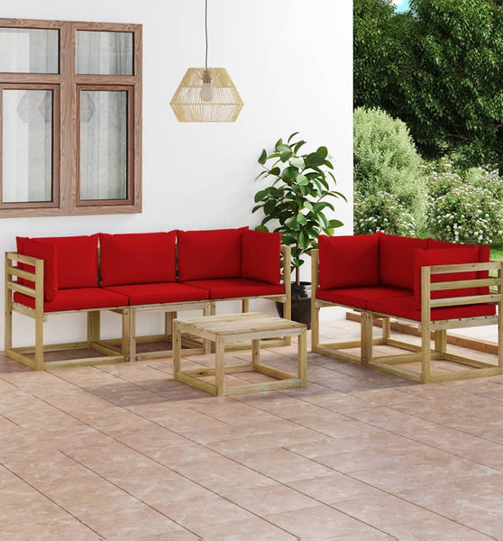 6-tlg. Garten-Lounge-Set mit Roten Kissen