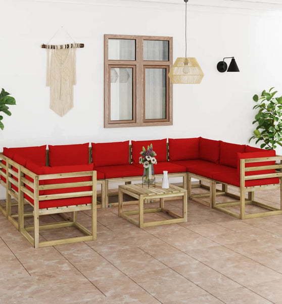 10-tlg. Garten-Lounge-Set mit Kissen Imprägniertes Kiefernholz