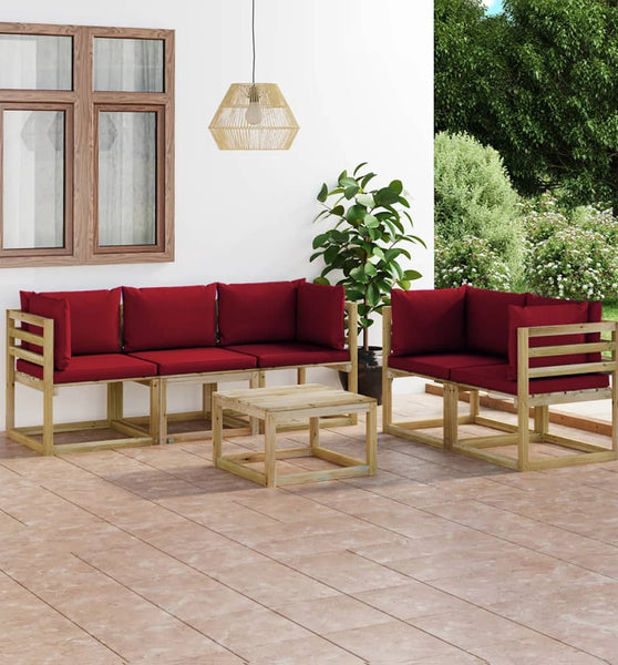 6-tlg. Garten-Lounge-Set mit Weinroten Kissen