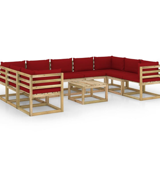 10-tlg. Garten-Lounge-Set mit Kissen Imprägniertes Kiefernholz