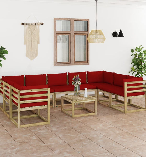 10-tlg. Garten-Lounge-Set mit Kissen Imprägniertes Kiefernholz