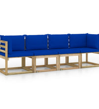 Gartensofa 4-Sitzer mit Kissen in Blau