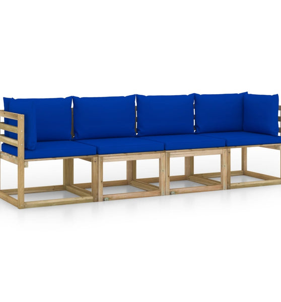 Gartensofa 4-Sitzer mit Kissen in Blau