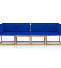 Gartensofa 4-Sitzer mit Kissen in Blau