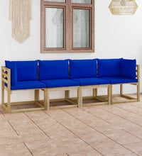 Gartensofa 4-Sitzer mit Kissen in Blau