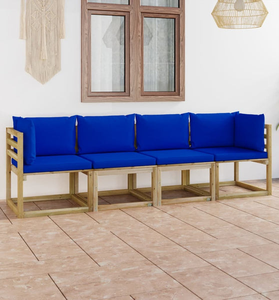Gartensofa 4-Sitzer mit Kissen in Blau
