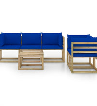 6-tlg. Garten-Lounge-Set mit Blauen Kissen