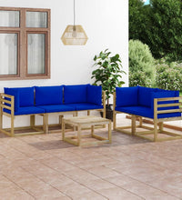 6-tlg. Garten-Lounge-Set mit Blauen Kissen