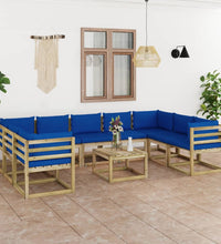 10-tlg. Garten-Lounge-Set mit Kissen Imprägniertes Kiefernholz