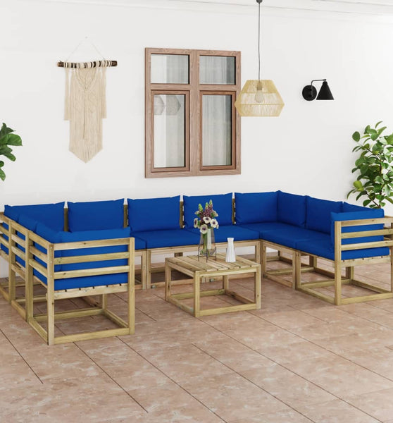 10-tlg. Garten-Lounge-Set mit Kissen Imprägniertes Kiefernholz