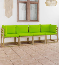 Gartensofa 4-Sitzer mit Kissen in Hellgrün