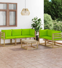 6-tlg. Garten-Lounge-Set mit Hellgrünen Kissen