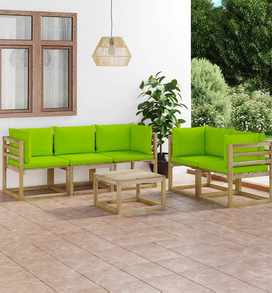 6-tlg. Garten-Lounge-Set mit Hellgrünen Kissen