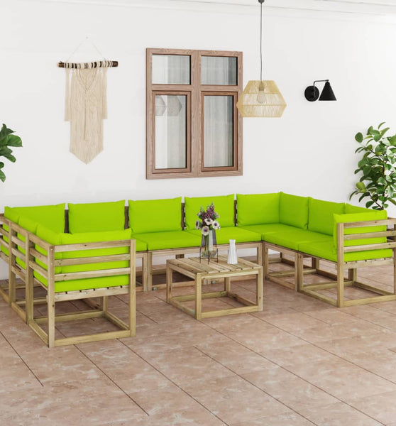 10-tlg. Garten-Lounge-Set mit Kissen Imprägniertes Kiefernholz