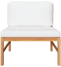 Mittelsofa mit Creme Kissen Teak Massivholz