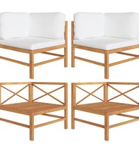 Ecksofas 2 Stk. mit Creme Kissen Massivholz Teak
