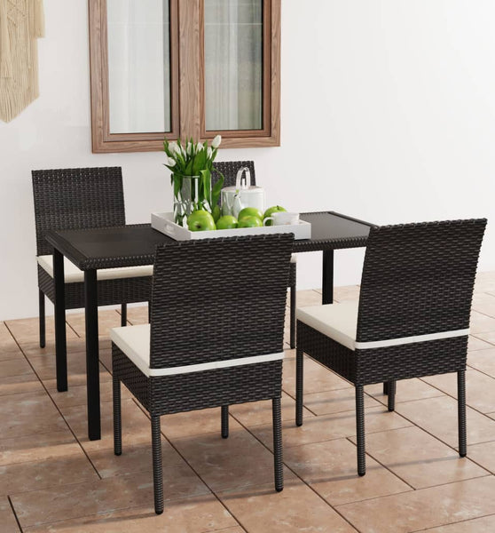 5-tlg. Garten-Essgruppe Poly Rattan Schwarz