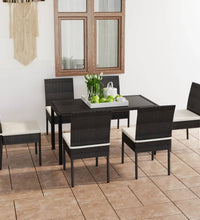 7-tlg. Garten-Essgruppe Poly Rattan Schwarz