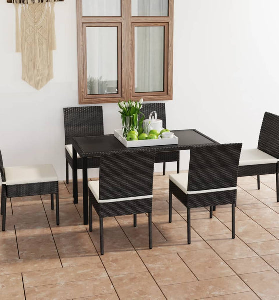 7-tlg. Garten-Essgruppe Poly Rattan Schwarz