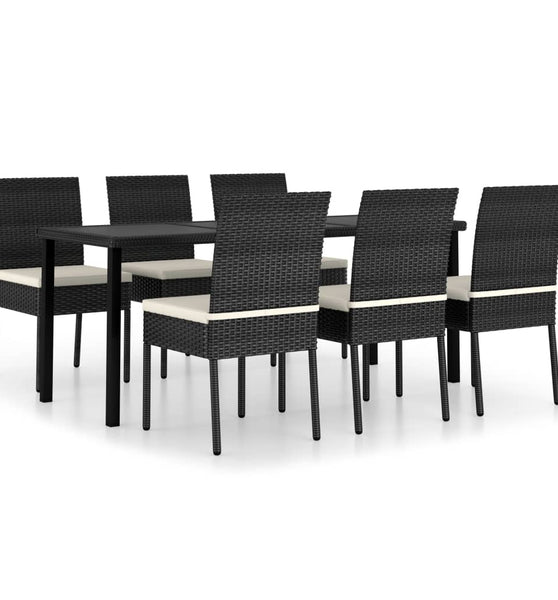 7-tlg. Garten-Essgruppe Poly Rattan Schwarz