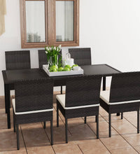 7-tlg. Garten-Essgruppe Poly Rattan Schwarz