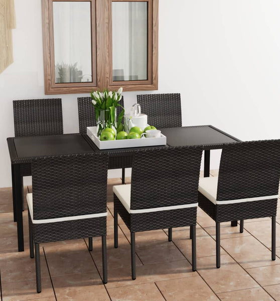 7-tlg. Garten-Essgruppe Poly Rattan Schwarz