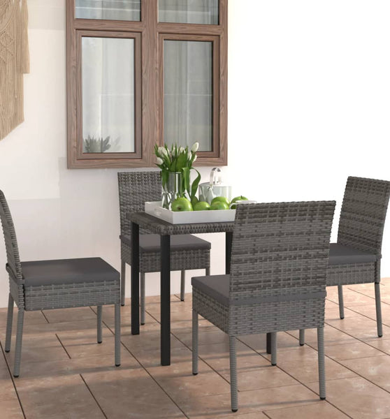 5-tlg. Garten-Essgruppe Poly Rattan Grau