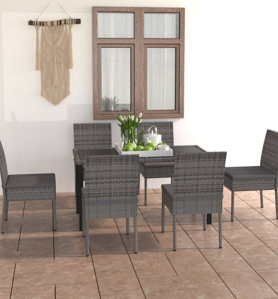 7-tlg. Garten-Essgruppe Poly Rattan Grau