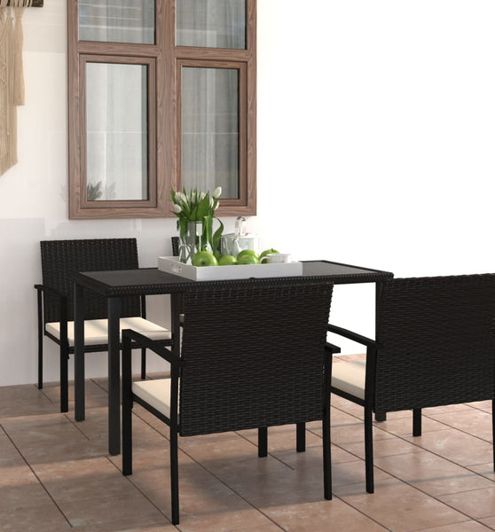 5-tlg. Garten-Essgruppe Poly Rattan Schwarz