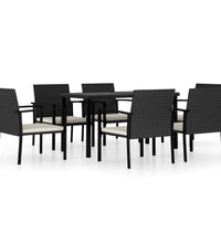 7-tlg. Garten-Essgruppe Poly Rattan Schwarz