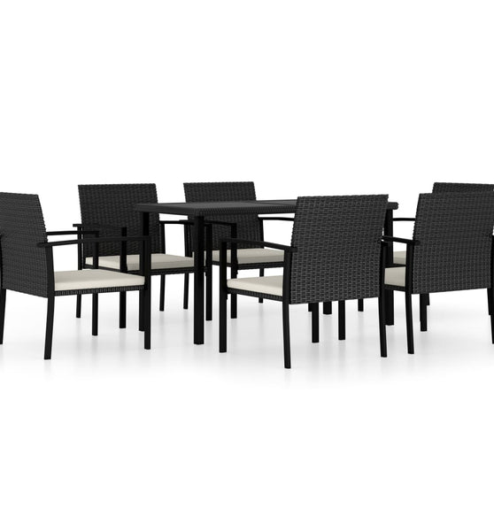 7-tlg. Garten-Essgruppe Poly Rattan Schwarz