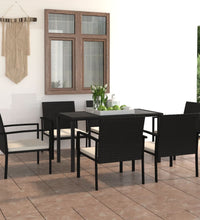 7-tlg. Garten-Essgruppe Poly Rattan Schwarz