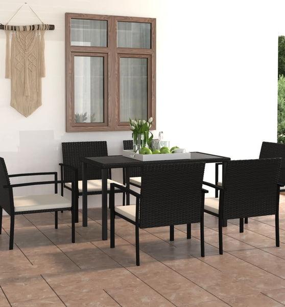 7-tlg. Garten-Essgruppe Poly Rattan Schwarz