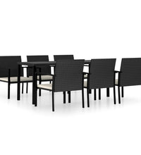 7-tlg. Garten-Essgruppe Poly Rattan Schwarz