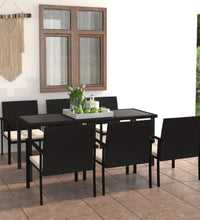 7-tlg. Garten-Essgruppe Poly Rattan Schwarz