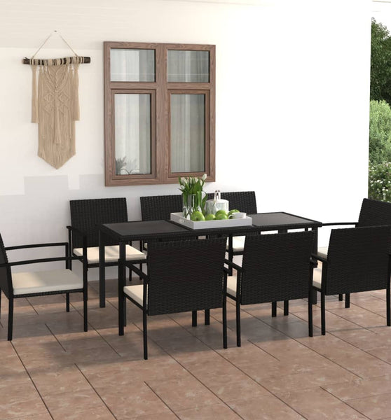 9-tlg. Garten-Essgruppe Poly Rattan Schwarz