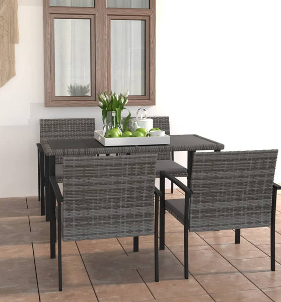 5-tlg. Garten-Essgruppe Poly Rattan Grau