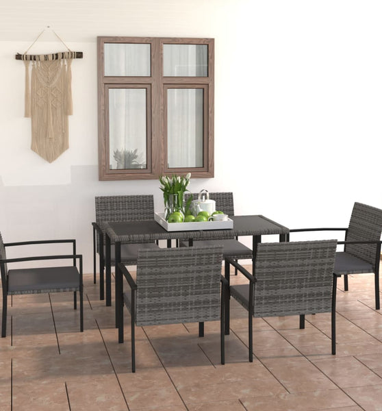 7-tlg. Garten-Essgruppe Poly Rattan Grau