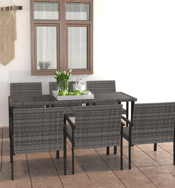 7-tlg. Garten-Essgruppe Poly Rattan Grau