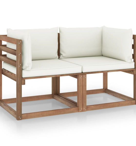 Garten-Palettensofa 2-Sitzer mit Kissen in Creme Kiefernholz