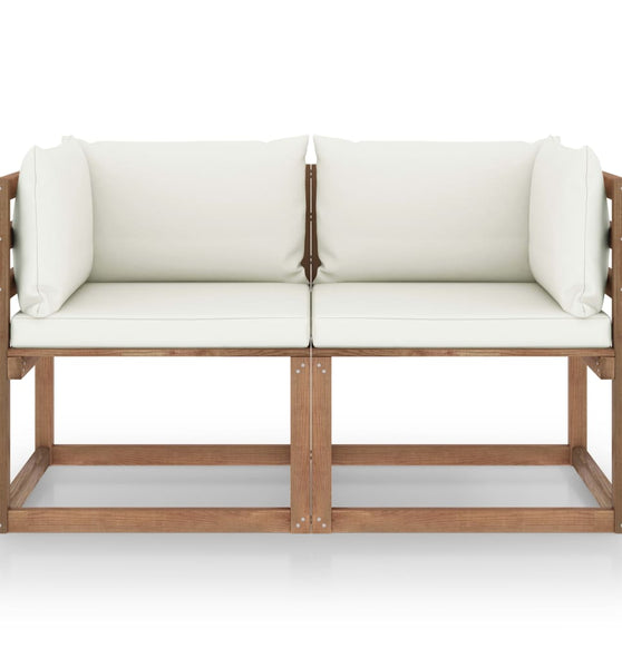 Garten-Palettensofa 2-Sitzer mit Kissen in Creme Kiefernholz