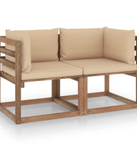 Garten-Palettensofa 2-Sitzer mit Kissen in Beige Kiefernholz