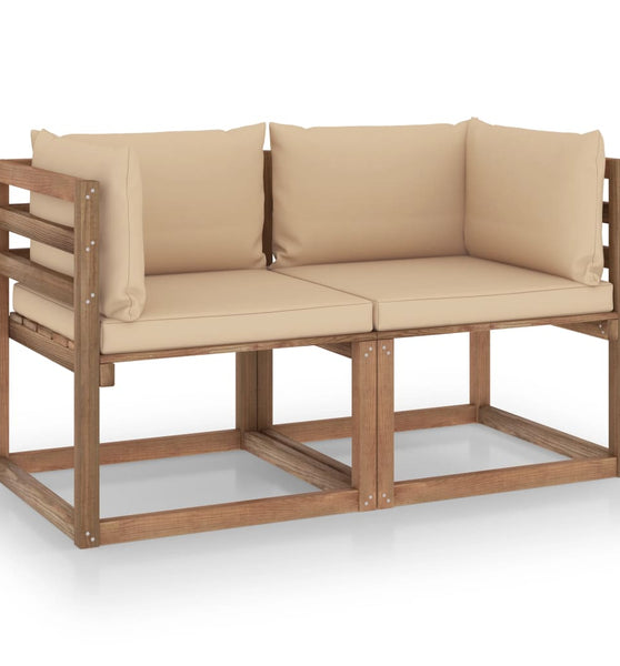 Garten-Palettensofa 2-Sitzer mit Kissen in Beige Kiefernholz