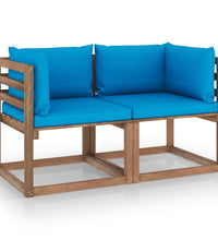 Garten-Palettensofa 2-Sitzer mit Kissen in Hellblau Kiefernholz