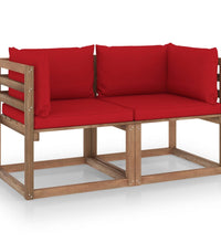 Garten-Palettensofa 2-Sitzer mit Kissen in Rot Kiefernholz