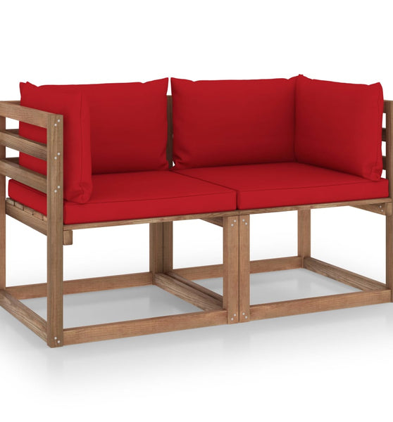 Garten-Palettensofa 2-Sitzer mit Kissen in Rot Kiefernholz