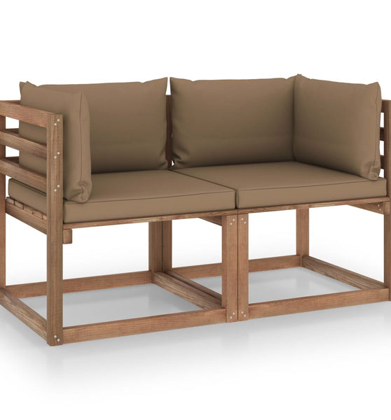 Garten-Palettensofa 2-Sitzer mit Kissen in Taupe Kiefernholz