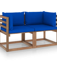 Garten-Palettensofa 2-Sitzer mit Kissen in Blau Kiefernholz