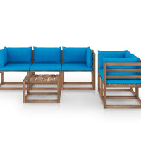 6-tlg. Garten-Lounge-Set mit Hellblauen Kissen